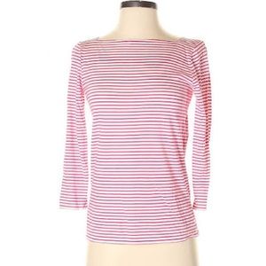 LOFT Long Sleeved Pink & White Tee